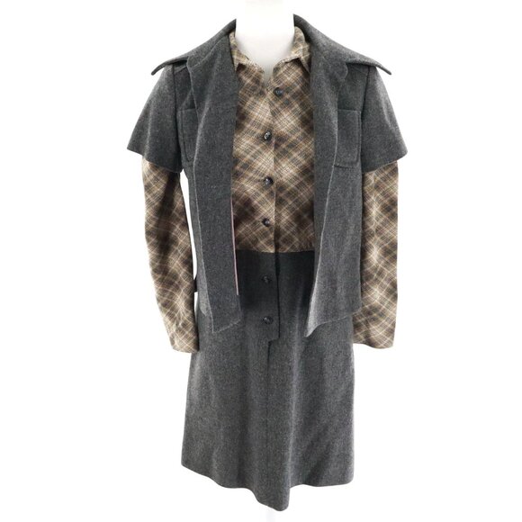 Domino Skirt Suit Womens 8 Gray Office Wear Secretary Dark Academia Vintage 70's - Picture 1 of 16